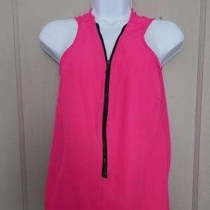Dark pink zip up tank top.